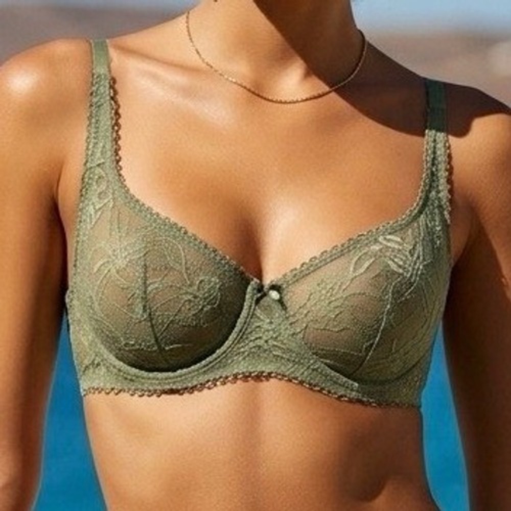 Wild Fable 36B Unlined Underwire Bra Womens Olive Green Floral Lace Mesh